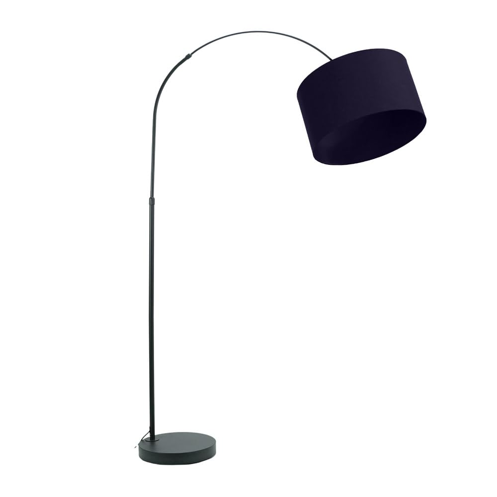 ValueLights | Black Metal Arched Stem Curved Arm Floor Lamp with Navy Blue Drum Shade for Living Room Lounge | Floor Lamps, Home Décor & Improvement Essential | Included LED Bulb