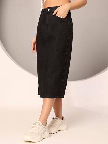 Image of Dolce Crudo Women's Flared High-Rise Stretchable Denim Maxi Skirt