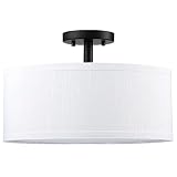 Dolaimi House 4 Light 20" Off White Fabric Drum Shade semi Flush Mount Ceiling Light Black Finish,Ki