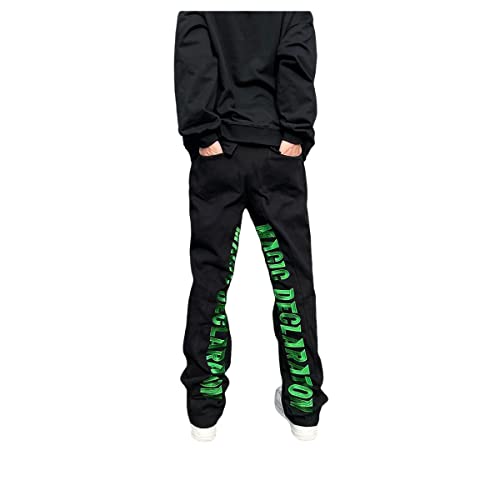 Gothic Letter Embroidered Jeans, Street Harajuku Printed Loose Hip-hop Straight Tube Men's Trousers