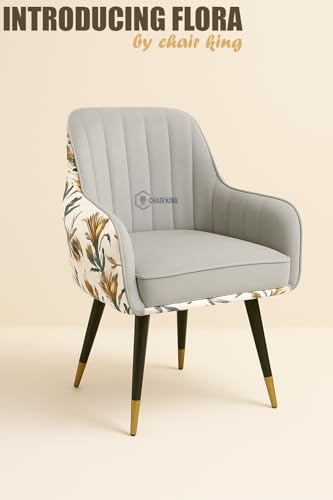 Image of Velvet Chair with Floral Pillow for Home | Modern Accent Armchair in Soft Velvet Fabric with Golden Legs | Set of 2 Premium Accent Chair for Living Room Bedroom (Light Grey Floral)