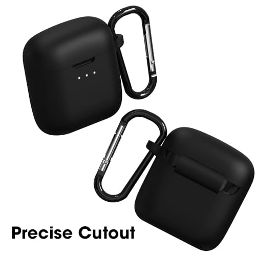 Image of Sounce Earphone Case Cover Compatible with Boat Airdopes 131, Soft Silicone Skin Case Cover Shock-Absorbing Protective Case with Keychain [Front LED Visible] - (Black)