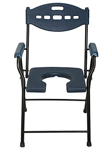 Image of AMONE Folding Commode Chair, Elderly Disabled Man And Pregnant Woman Stainless Steel Shower And Bathing Room Mobile Toilet Seat for Elderly, Safe Toilet Stool - 110 Kg Capacity