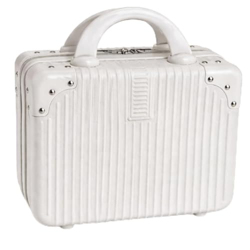 Image of Portable Hard Shell Cosmetic Travel Case, Small Travel Hand Luggage with Elastic Band, Mini ABS Carrying Makeup Case Suitcase (B - White)