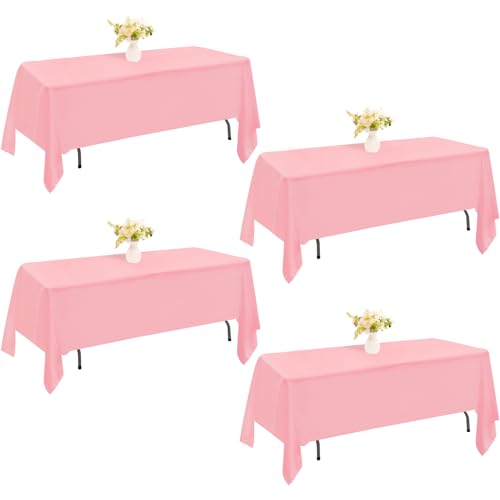 Image of 4 Pack Rectangle Tablecloth 60x102 Inch Pink Washable Polyester Table Cover for Wedding Dining Table Buffet Parties Banquet Decoration(Pink)