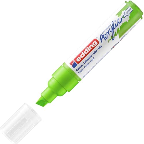 edding 5000 marcador acrílico de trazo grueso - verde limón - 1 rotulador acrílico resistente al agua - punta biselada ancha 5-10 mm - pintura acrílica para lienzo, papel kraft, madera y piedra