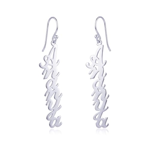 Image of TRUESILVER ACPL 925 Sterling Silver Personalized Earrings for Women | Customized Inital Dangler Name Earring for Womens | Custom Gift for Anniversary Wedding Birthday