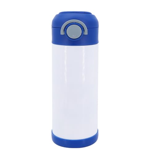 1 Pack 12 OZ Sublimation Sippy Cup with Blue Lid Spill Proof Blank Tumblers Stainless Steel Thermoses for Hot Drinks Bulk Double Wall Vacuum Insulated Water Bottle for School