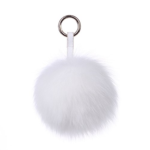 Preisvergleich Produktbild Ferand Echter Pelz-Ball Schlüsselanhänger, Fuchs Taschenanhänger Pelzbommel, Pelz-Anhänger für Handtaschen, Rückspiegel im Auto, 13cm, Weiß
