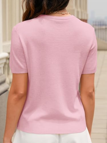 Image of DAIMIDY Womens Cotton Modal Short Sleeve Sweaters Summer Knit Tops | Breathable,Soft,Smooth Feel and Excellent Drape.Fit in Summer,Spring and Fall.
