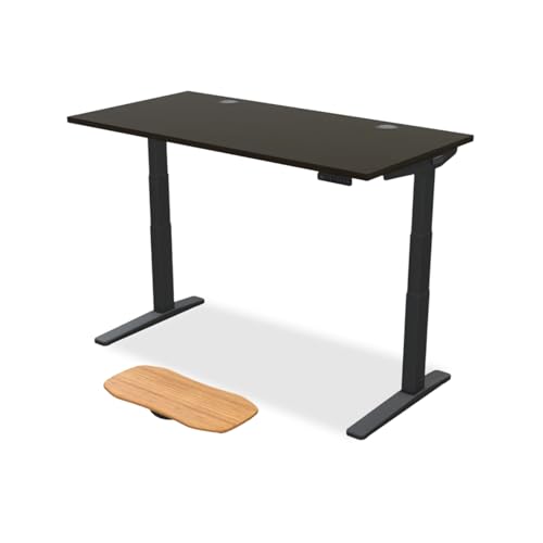 Image of UPLIFTDESK Black Bamboo (60 x 30 inch) Standing Desk 2-Leg V3 Adjustable Stand Up C-Frame (Black), Advanced Keypad, Wire Grommets, Wire Tray, Rocker Board