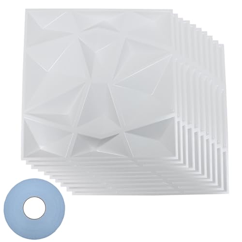3D Wall Panels for Interior Wall Decor 10 Pack 3D Lightning Diamond Textured Accent Wall Panels with Adhesive 30cm x 30cm White Wall Panels for Living Room Gaming Room Bedroom TV Background