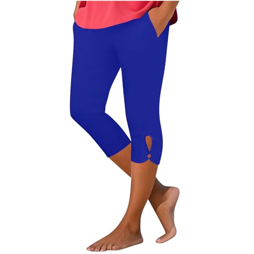 Leggings cortos para mujer con bolsillos - Pantalones elásticos 3/4 - Corte ajustado - Pantalones capri cómodos y casuales - Pantalones de yoga 3/4, 01 X Azul, S