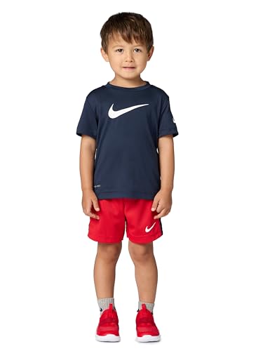 Image of Nike Boys Polyester Solid Little 2 Piece Swoosh T-Shirt Tee & Mesh Shorts Set