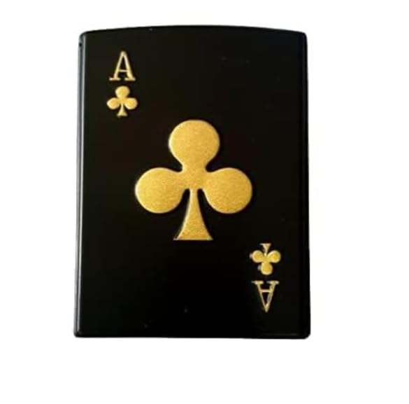 Image of Refillable Small Pocket Cigarette Lighter Metal Body Fuel Lighter Without Fuel Fill The Lighter with Oil Fuel for Outdoor Travel Utility Use (Poker Black)