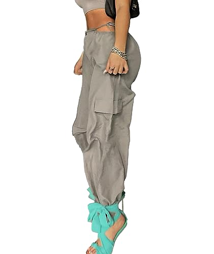 xxxiticat Women's Cutout Baggy Pants Casual Low Rise Drawstring Lace Up Bandage Hollow Out Wide Leg Jogger Cargo Trousers