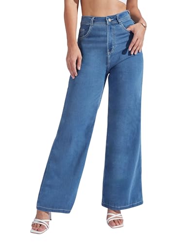 Image of Miss Chase Women's Wide-Leg High-Rise Regular-Length Stretchable Shaping Denim Jeans