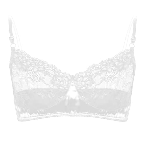 Moily Men's Sissy Floral Lace Sheer Mesh Halter Neck Spaghetti Straps Wire-Free Unlined Bra Top