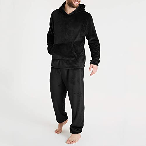 Men Pajama Set Winter Flannel Soft Warm Cozy Pjs Sleepwear Long Sleeve Hoodies Pullover Tops Lounge Pants Loungewear3