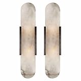 YMDHFS Natural Alabaster Wall Sconces Set of 2 Marble Wall Lamp Bathroom Vanity Light Fixtures Alabaster Sconce Lighting White Stone Wall Mount Lamp for Bedroom Living Room Hallway Stairs Kitchen