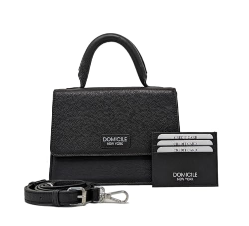 Domicile New York Top Handle Bag for Women Crossbody Bag for Women Handbag Satchel in Real Leather. 2 Piece set (Black)