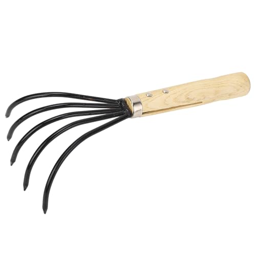 Râteau à Main de Jardin, Cultivateur à Griffes de Précision avec 5 Pointes en Acier pour Aérer Le Sol et Planter des Fleurs, adapté aux Amateurs de Jardin (Manche Court)