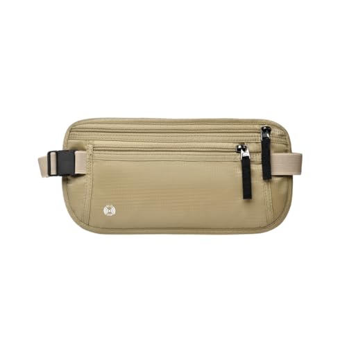 セキュリティポーチ 超薄型 超軽量 シークレットベルトスマホ隠しポケット 海外旅行用 ウエストポーチ 服の下に装着可 メンズ レディース RFIDスキミング防止 通気メッシュ (ベージュ)