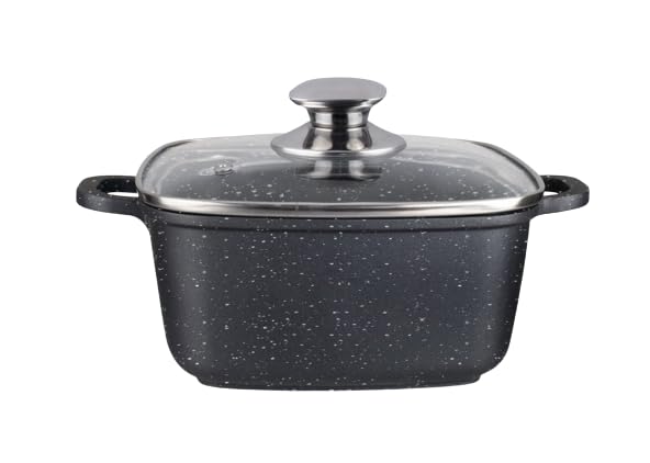 Luckyberg Marmortopf quadratisch 24x24x10cm/ 4,5l, Induktionstopf mit Glasdeckel mit Dampflöchern, für alle Herdarten, spülmaschinenfest, Fleischtopf, Gemüsetopf, Kochtopf.