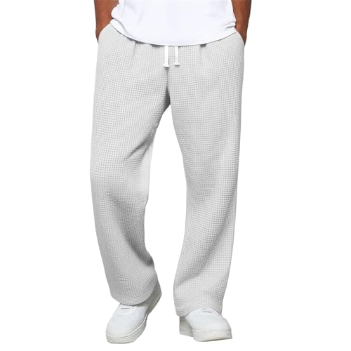 2026 Pantalones De Correr Para Hombres Cintura Elástica Chándal Pantalones Casual De Color Sólido Amplio Pantalones Con Bolsillo Con Cordón De Ajuste Streetwear Moda Deporte Y Fitness, blanco, M