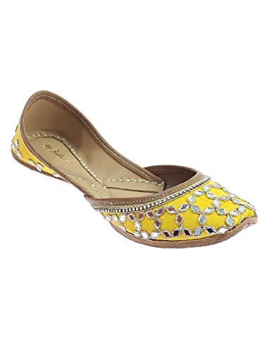 Image of Fulkari Women's Mirror Genuine Soft Leather Embroidered Jutis | Bite and Pinch Free Jutti | Punjabi Formal Juttis | Girl's Wedding Flat Ladies Mojari | Formal Ethnic Juti |