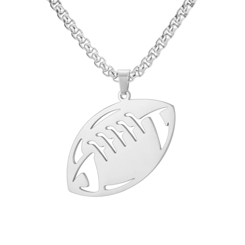 YIQPKUM Collier ballon de rugby en acier inoxydable pendentif chaîne bijoux sport cadeaux matchs pour femmes (Plaqué Argent)