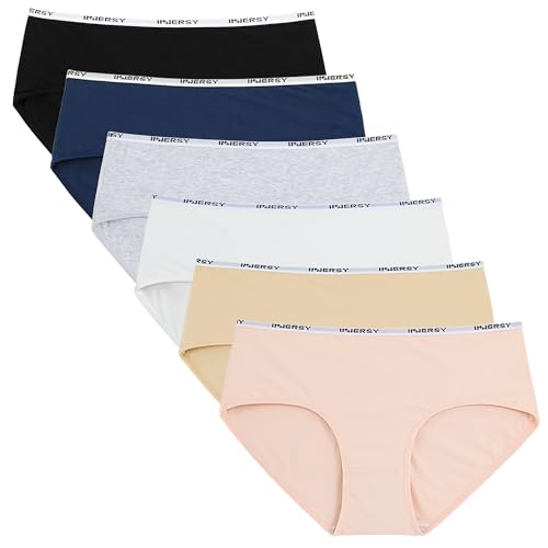 INNERSY Bragas Mujer Algodón Comodas Braguitas Culotte Cintura Midi Ropa Interior Deportiva Pack de 6 (M-EU 40, Basico)