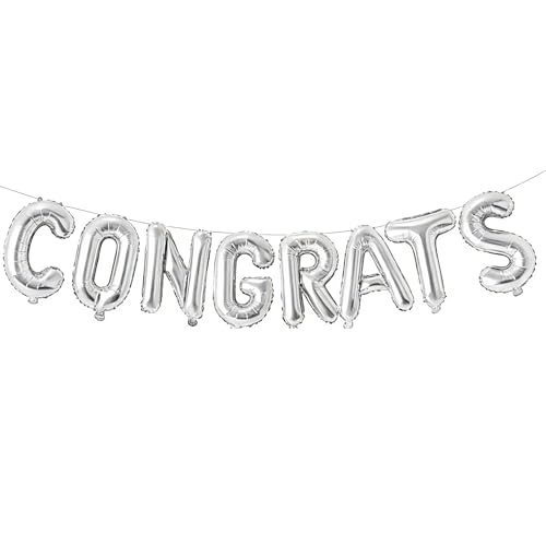 Image of Congrats Balloons, Graduation, Wedding, Bridal Party Supplies Decorations, Silver, 16 Inch