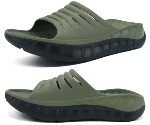 Image of KuaiLu Mens Recovery Sandals Orthotic Arch Support Open Toe Sport Slides Thick Cushion Orthopedic Plantar Fasciitis Slip On Wide Width Summer Pool Beach Waterproof