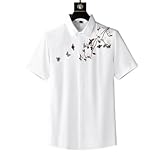 KSKAN Hawaii Hemden,Herrenhemd Blumenstickerei Hemd Handgefertigte Vintage-Neuheit Druck Hemd Formelles Business-Hemd Weiß Herren Hawaiian Blumenhemd Funky Party Beach Shirt, S