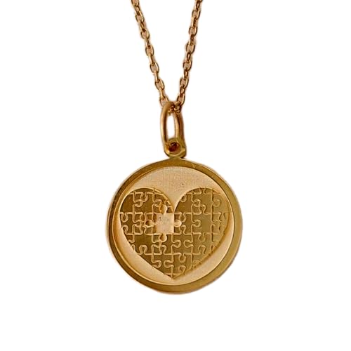 Collier pendentif pièce puzzle en argent plaqué or 24 mm avec chaîne de 45 cm