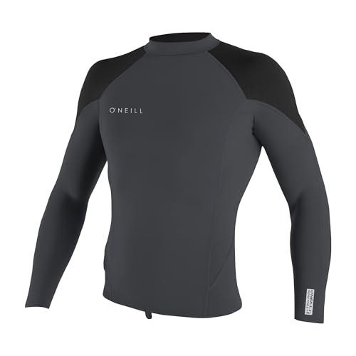 O'Neill Men's Reactor-2 1.5mm Long Sleeve Pullover Wetsuit Top, Lightweight Warmth and Flexibility for All Water Activities, Graphite/Black/Cool Grey, Medium