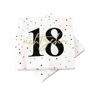 20 Servietten zum 18. Geburtstag 33×33 cm – weiß schwarz gold