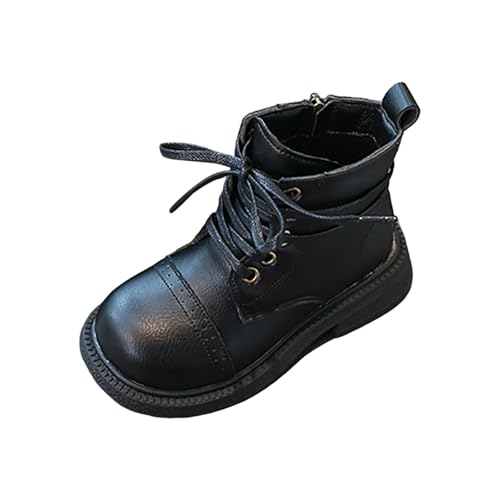 IWIHMIV Girls Ankle Boots Kids Non Slip Lace up Fashion Leather Booties with Zipper Toddler Girls Riding Boots