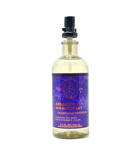 Bath and Body Relaxing Midnight Sky Chamomile Patchouli Essential Oil Mist with Vitamin E + Aloe 5.3 Fl oz / 165 ml Pack of 1