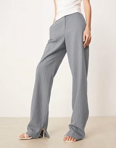 Image of KOTTY Women's Tailored Wide Leg Pinstripe Pants - High Waisted Straight Fit Work Trousers with Pockets, Elegant Office & Business Casual Wear