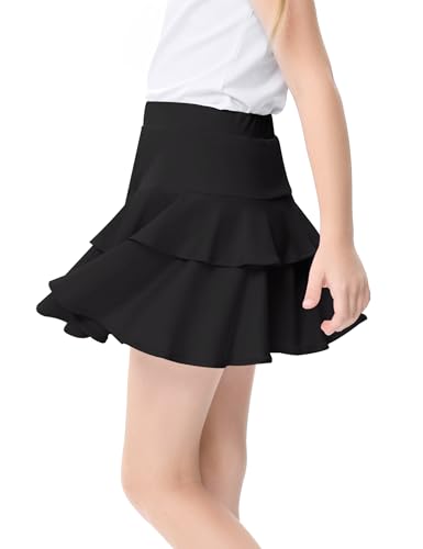 Girls Tennis Skirt with Pockets Ruffle Athletic Skirt High Waist Golf Skorts for Kids 3-12 Years