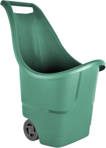 Serinova Chariot de jardin, chariot multifonction pour patio et jardin, capacité 50 litres, 64 x 47 x 84 cm, couleur grise (BAHA-Yesil)