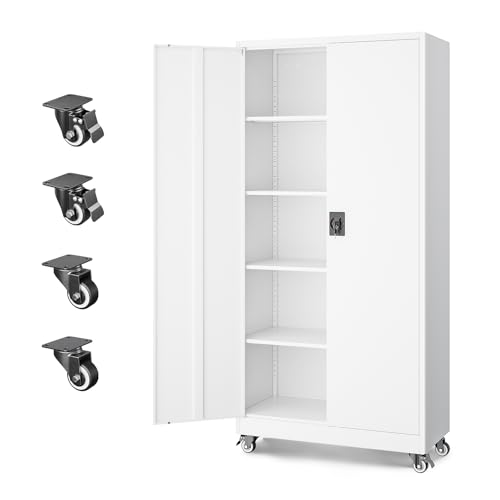 Image of Letaya Metal Garage Storage Cabinets with Lock Door and Adjustable Shelves, Steel Tool Cabinets for Home,Office,Warehouse Organisieren (White, 74.41 inch H)
