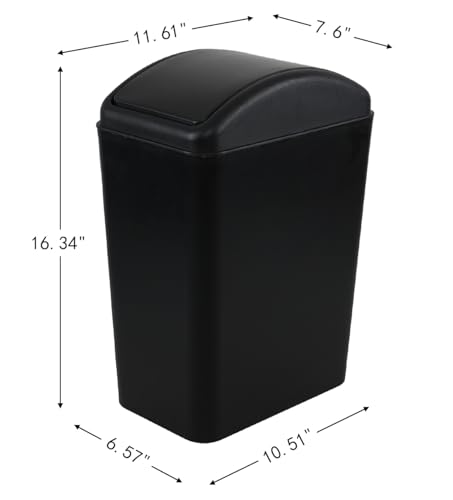 Image of 4.5 Gallon Plastic Swing Lid Trash Can, Black Slim Garbage Bin with Lid