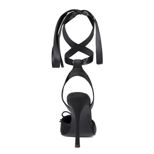 Saint Leia Women's High Heels Square Closed Toe Bow Heels Lace Up Summer Elegant Shoes3