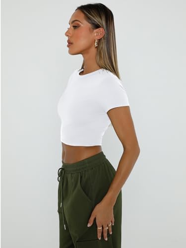 WYNNQUE Womens Crop Tops Cute Summer Scoop Neck Basic Tees Slim Fit Trendy Short Sleeve T Shirts for Teen Girls 20253