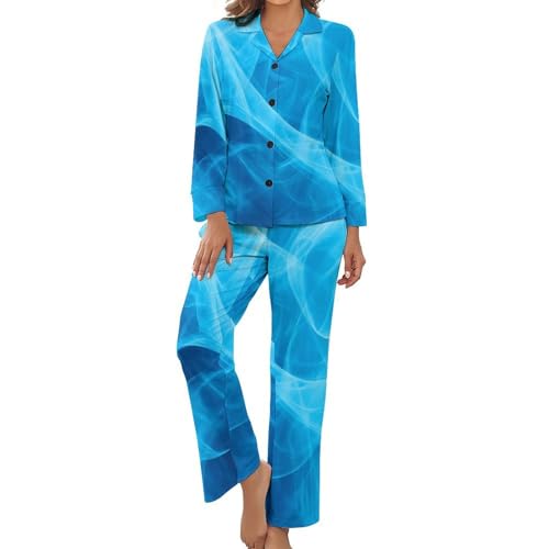 Pijama manches longues femme ensemble deux pièces fluide contre la fraîcheur du soir