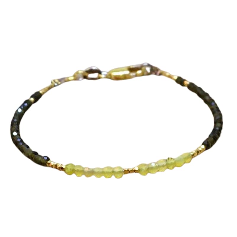 Bracelet citrine jaune et œil de chat LKBEADS, la finesse d'un bijou ajustable de 17,8 cm