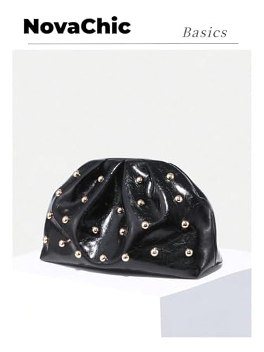 Image of QWINEE Women's Elegant Studded Clutch Bag Magnet Ruched Bags Retro Vintage Evening Handbag